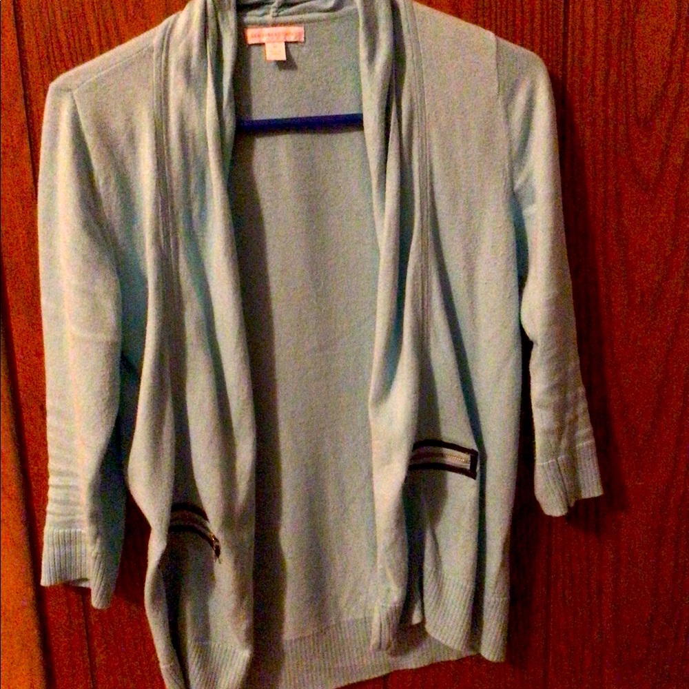 New York & Company Light Blue 3/4 Sleeve Open Front Cardigan